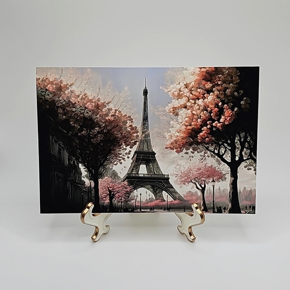 Paris Eiffel Tower Floral Fantasy Watercolor Oil Painting Art Print - Picture 2 of 7